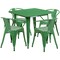 Emma and Oliver Commercial Grade 31.5" Square Metal Indoor-Outdoor Table Set with 4 Arm Chairs